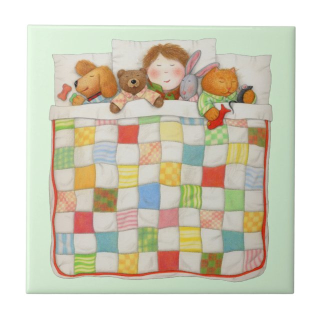 COZY QUILT 4.25x4.25 Ceramic Tile - Green (Front)