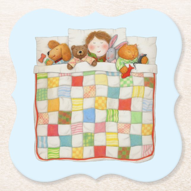 COZY QUILT Bracket Paper Coasters - Blue (Front)