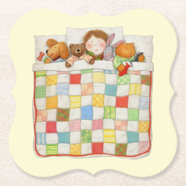 COZY QUILT Bracket Paper Coasters - Yellow (Front)