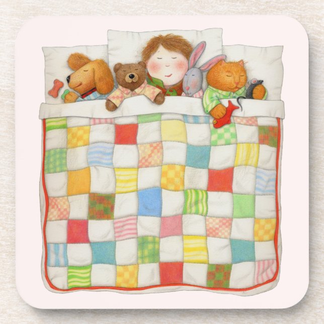 COZY QUILT Hard Plastic Coasters - Pink (Front)