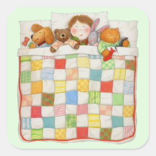 COZY QUILT Large Square Stickers - Green