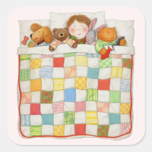 COZY QUILT Large Square Stickers - Pink (Front)