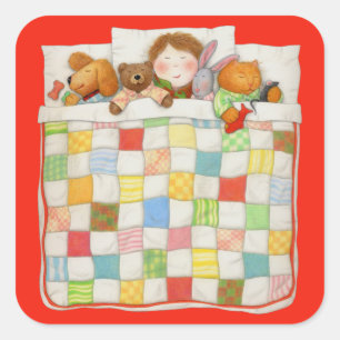 COZY QUILT Large Square Stickers - Red