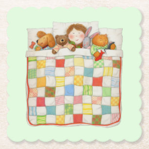 COZY QUILT Scalloped Square Paper Coasters - Green