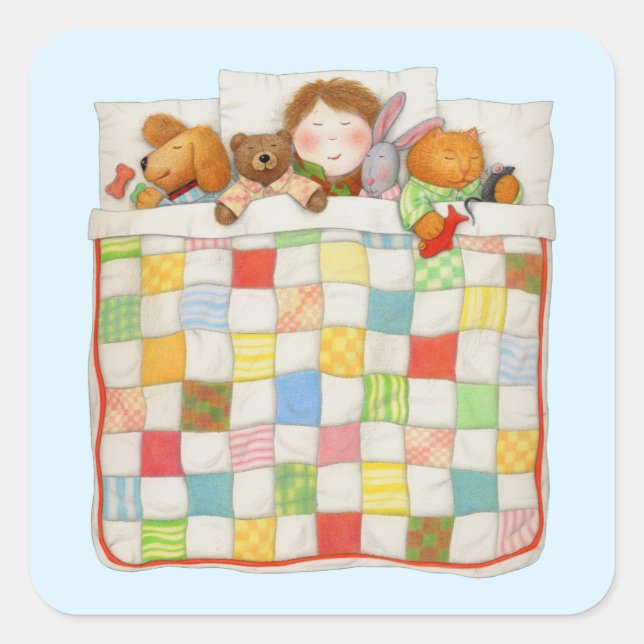 COZY QUILT Small Square Stickers - Blue (Front)