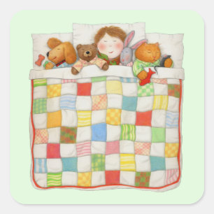 COZY QUILT Small Square Stickers - Green