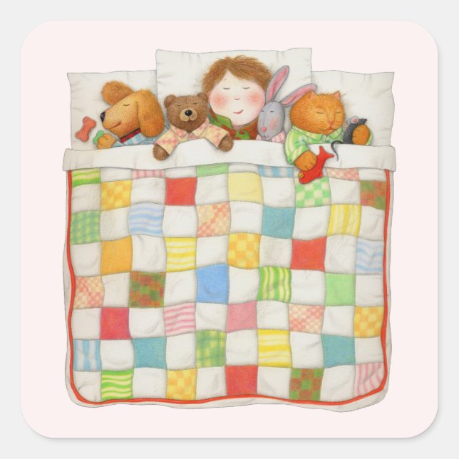 COZY QUILT Small Square Stickers - Pink (Front)