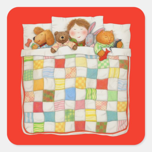 COZY QUILT Small Square Stickers - Red (Front)
