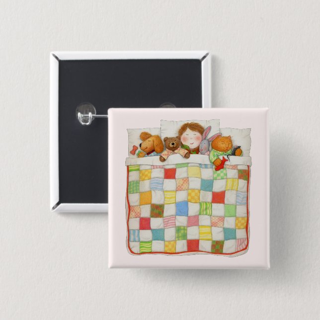 COZY QUILT Square Button Pin - Pink (Front & Back)