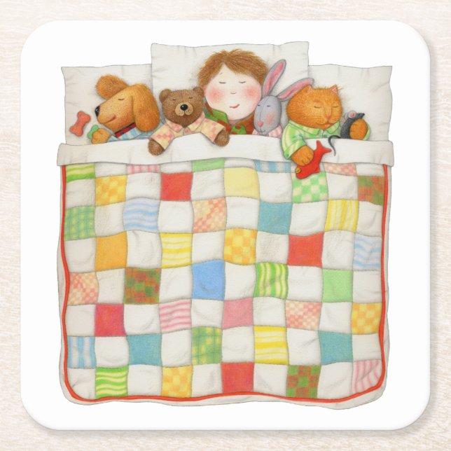 COZY QUILT Square Paper Coasters (Front)