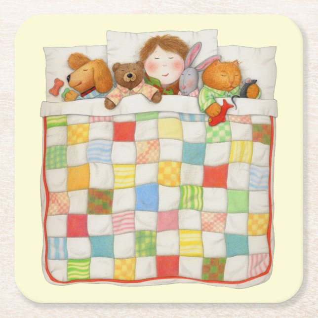 COZY QUILT Square Paper Coasters - Yellow (Front)