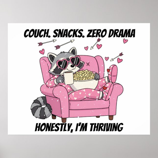 Cozy Raccoon Valentine Poster - Pajama Couch Snack (Front)