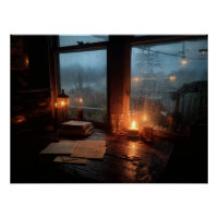 Cozy Rainy Window Candle Glow Scene