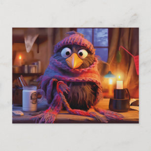 Cozy Raven Indoors With Hot Milk And Winter Outfit Postcard