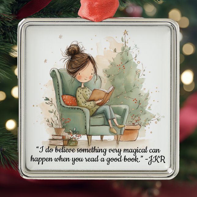 Cozy Reading Book Club Christmas Metal Ornament (Christmas ornament for book lovers.)