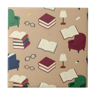 Cozy Reading Nook Books Pattern Ceramic Tile