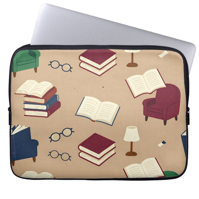 Cozy Reading Nook Books Pattern Laptop Sleeve (Front)