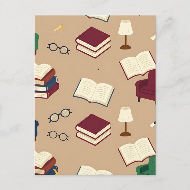 Cozy Reading Nook Books Pattern Postcard (Front)
