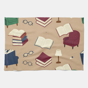 Cozy Reading Nook Books Pattern Tea Towel