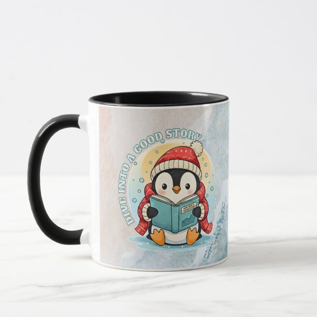 Cozy Reading Penguin Winter Coffee Tea Mug (Left)
