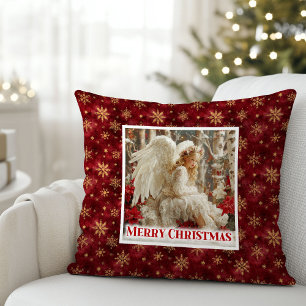 Cozy Red and Gold Angel Art Victorian Christmas  Cushion