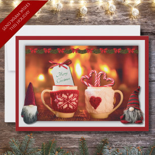 Cozy Red Festive Gnome Christmas Flat Holiday Card