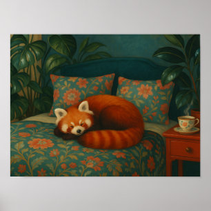 Cozy Red Panda Floral Poster