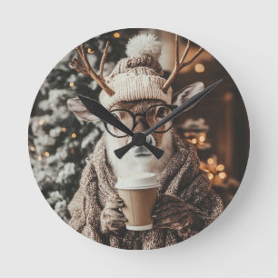 Cozy Reindeer Wall Clock with Coffee - Festive Win
