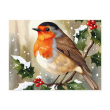 Cozy Robin Christmas Watercolor Illustration