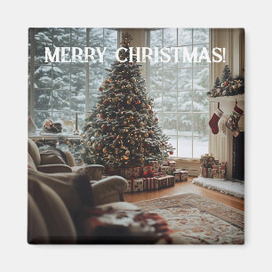 Cozy Room Christmas ,Fireplace, Tree and Stockings Magnet