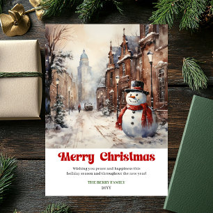 Cozy rustic holiday scene playful bold lettering card