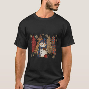 Cozy Rustic Snowman Christmas Illustration Winter T-Shirt