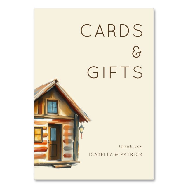 Cozy Rustic Watercolor Cabin Table Number (Front)