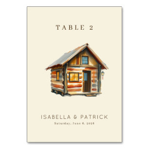 Cozy Rustic Watercolor Log Cabin Table Number