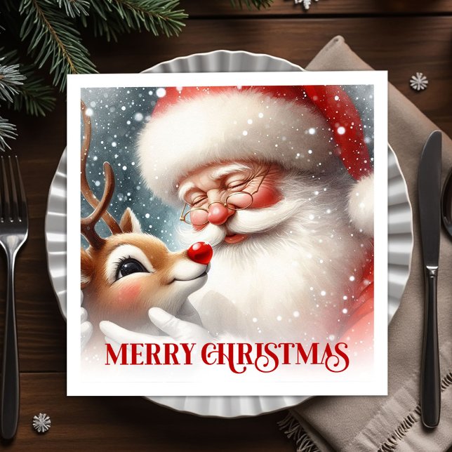 Cozy Santa and Rudolph Christmas Dinner Party   Napkin (Cozy Santa and Rudolph Christmas Dinner Party Napkins

)