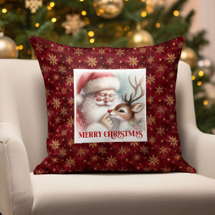 Cozy Santa and Rudolph Christmas Pillow Home Decor