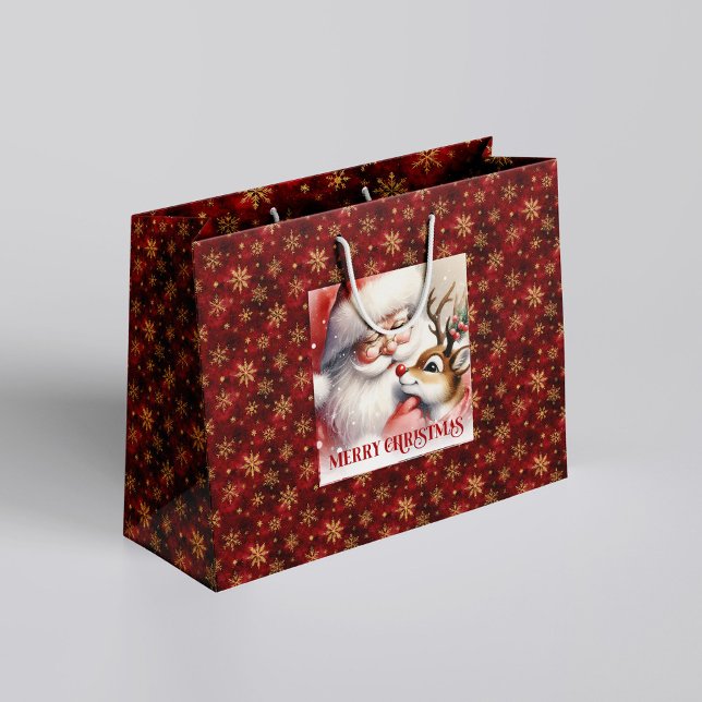 Cozy Santa and Rudolph Classic Christmas Gift Bag (Cozy Santa and Rudolph Classic Christmas Gift Bag)
