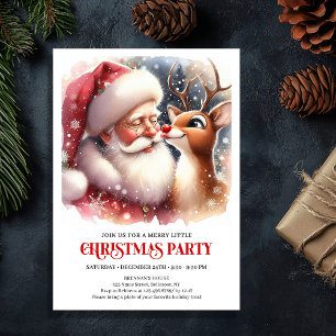 Cozy Santa and Rudolph Holiday Magic Family Party Invitation