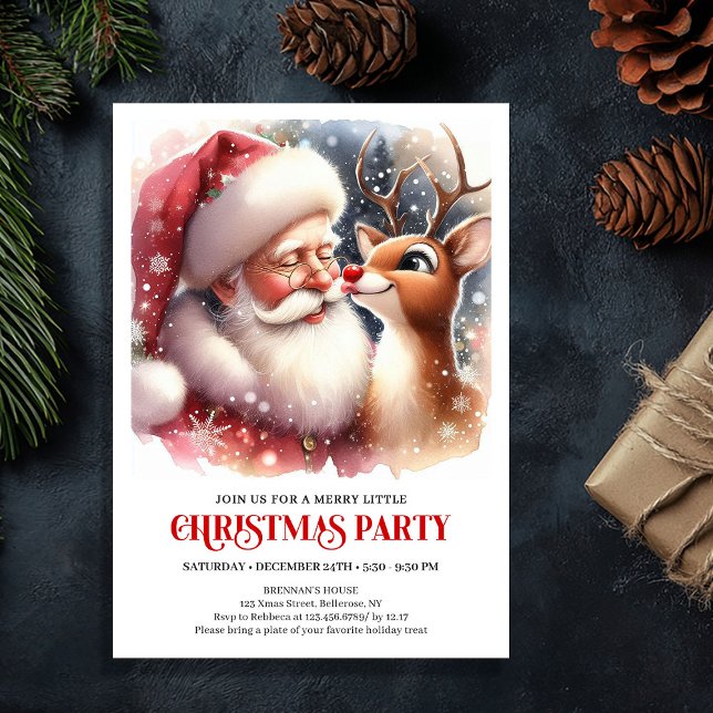 Cozy Santa and Rudolph Holiday Magic Family Party  Invitation (Cozy Santa and Rudolph Holiday Magic Family Party Invitation

)