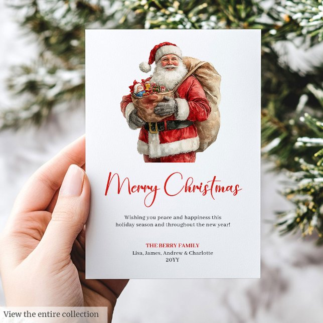Cozy Santa Claus Classic Red Green Christmas Card (Cozy Santa Claus Classic Red Green Christmas Card)
