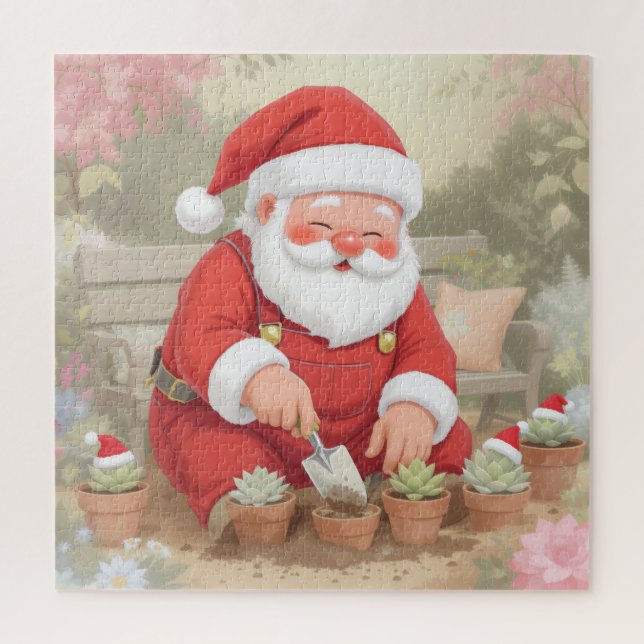 Cozy Santa Claus Gardener Planting Succulents Jigsaw Puzzle (Vertical)