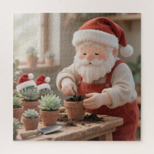 Cozy Santa Claus Gardener Planting Succulents Jigsaw Puzzle