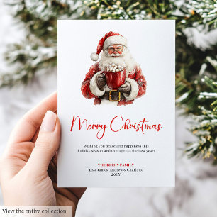 Cozy Santa Claus Minimalist Script Font Holiday   Card