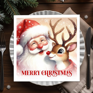 Cozy Santa Rudolph Holiday Dinner Napkins Christma