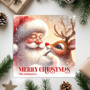 Cozy Santa Rudolph Personalized Christmas Kids Jigsaw Puzzle