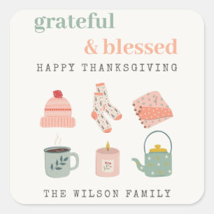 Cozy Scandi Autumn Essential Photo Thanksgiving Square Sticker