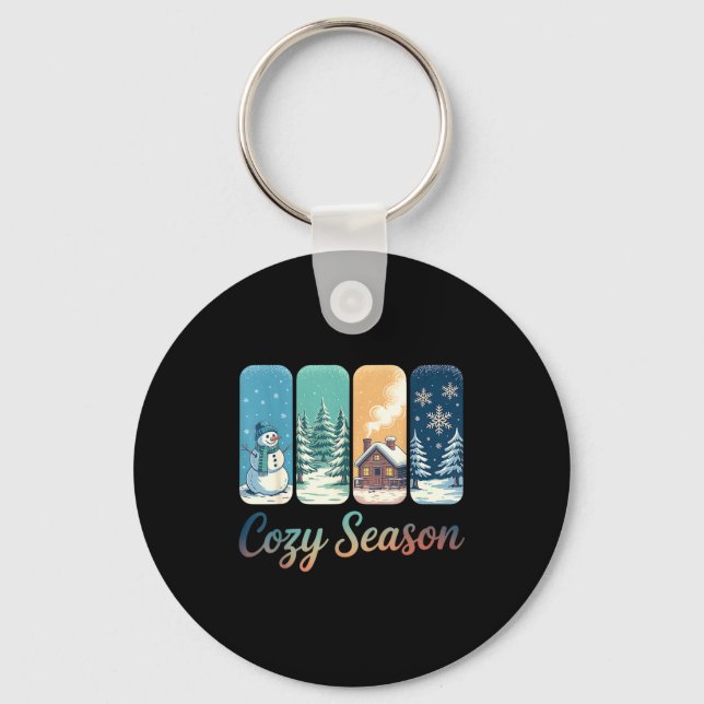 Cozy Season Winter Wonderland Cabin Snowman Snowfl Key Ring (Front)