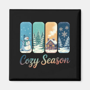 Cozy Season Winter Wonderland Cabin Snowman Snowfl Magnet