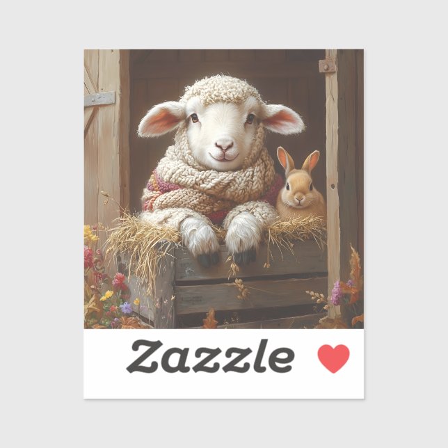 Cozy Sheep and Rabbit in Barn with Flowers (Sheet)