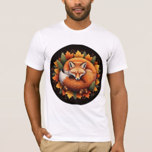 Cozy Sleeping Fox in Autumn Leaves T-Shirt